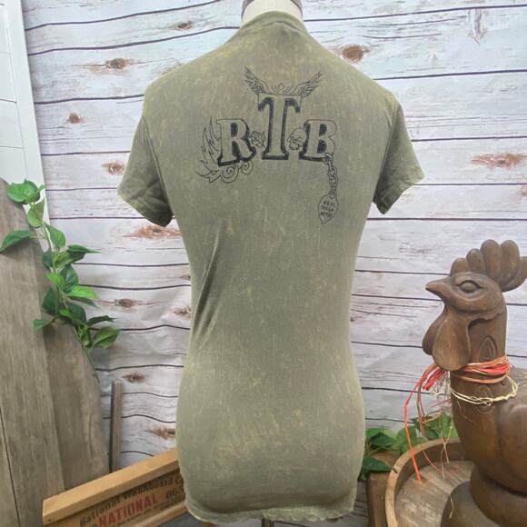 RTB Real Tough Babe Green Acid Washed Biker Babe Shirt Woman's Size Medium M - Picture 1 of 10